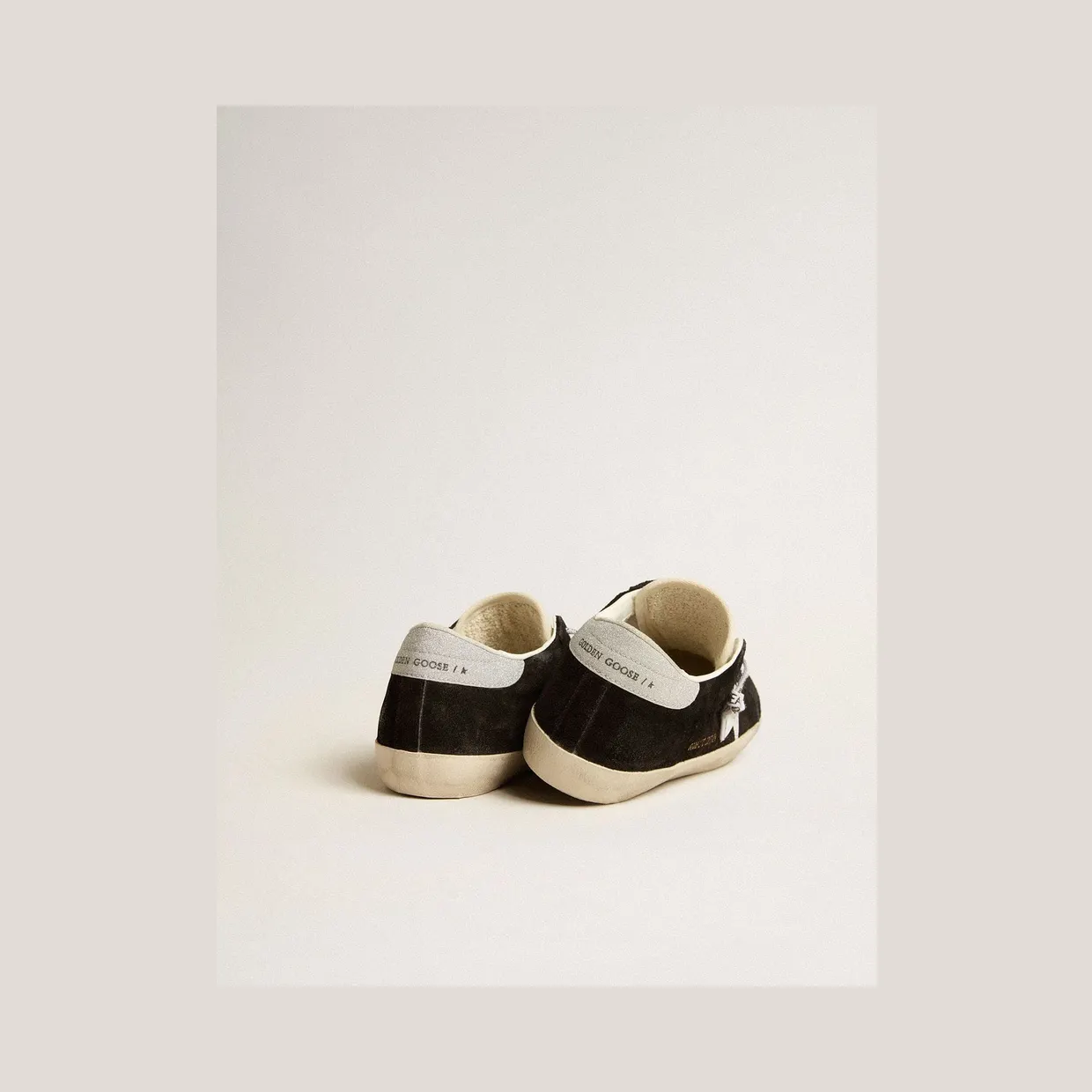 Golden Goose Super-Star Ltd In Black Suede With White Printed Star And Silver Glitter Heel Tab (GWF00661.F005166.90220) (4)