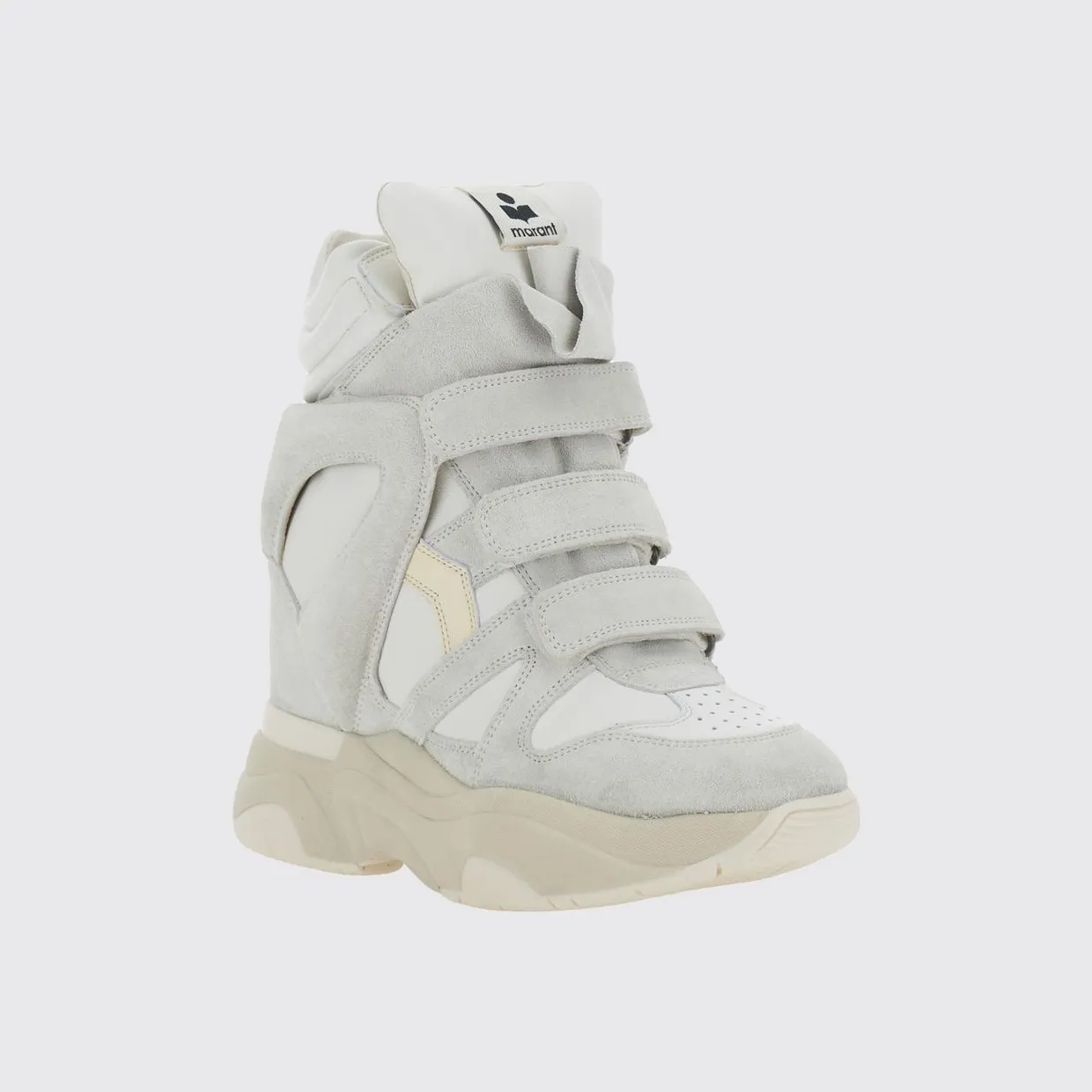 Isabel Marant Balskee High-Top Leather Wedge Trainers with Velcro White (BK0009FAA1E17S20WH)