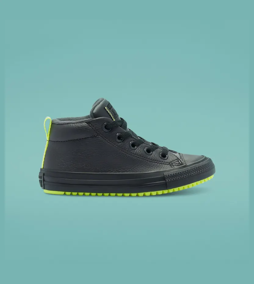 Converse Leather & Reflective Chuck Taylor All Star Street Boot Almost Black/lemon Venom/black (669328C)
