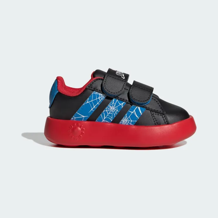 Adidas x Marvel Spider-Man Grand Court “Core Black / Bright Blue / Pure Ruby” (JQ7828)