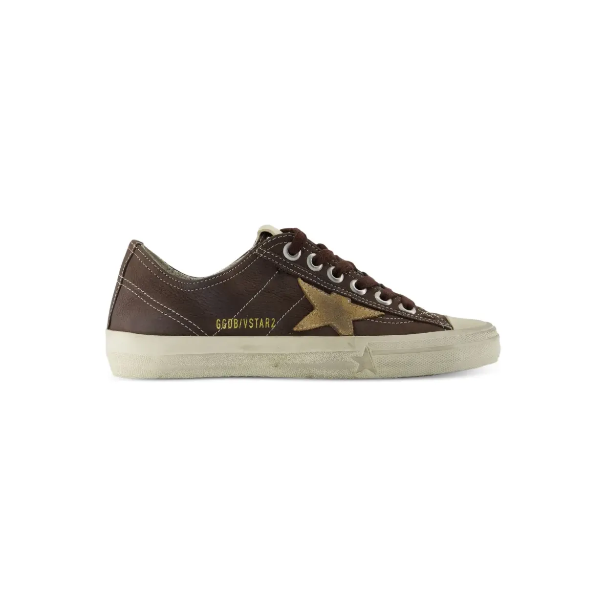 Golden Goose V-Star aus braunem Nubukleder mit tabakfarbenen Wildleder-Stern-Sneakers (GWF00129F007916)