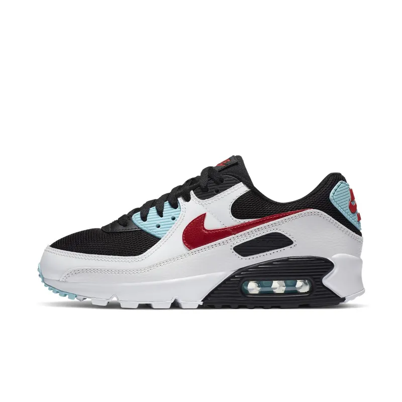 Nike Air Max 90 Aqua Red White Black (W) Summit White/Bleached Aqua-Black-Chile Red (DA4290-100)