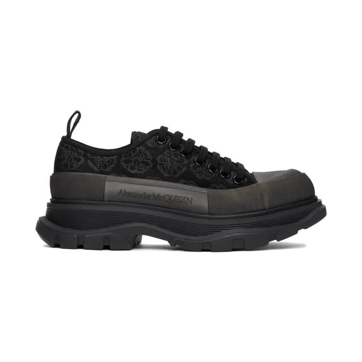 Alexander McQueen Black Floral Tread Slick Low Sneakers (662677W4Q32)