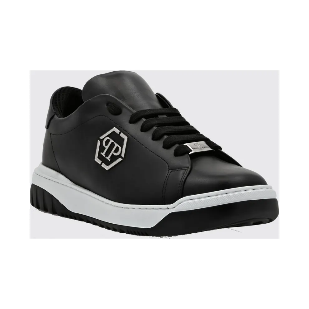 Philipp plein Low-Top Smooth Leather Sneakers with Hexagon Logo and Monogram Black (PADSMSC3958PLE005N02)