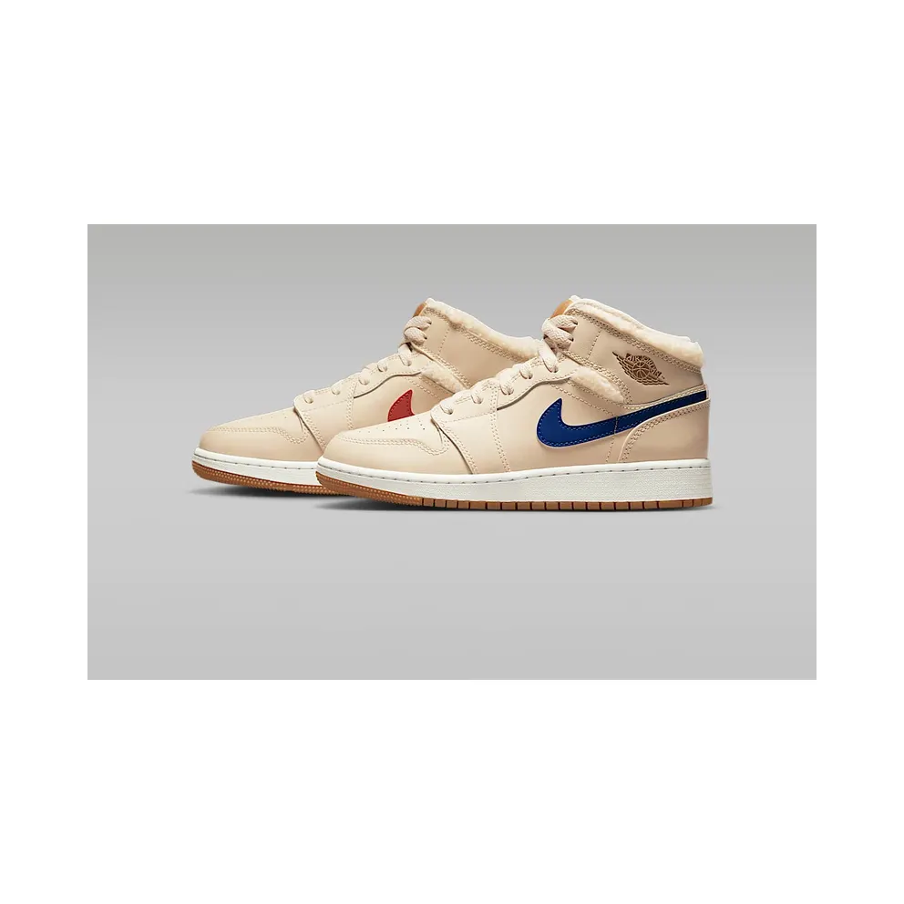 Air Jordan 1 Mid Fleece Pearl White (GS) – “Pearl White / Dark Driftwood-pink Salt-racer Blue” (DO2207-264)