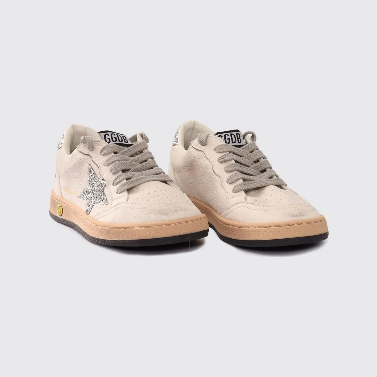 Golden goose Boy’s Ball Star Sneakers in Leather and Glitter Fabric White (GYF00439F00482680185)