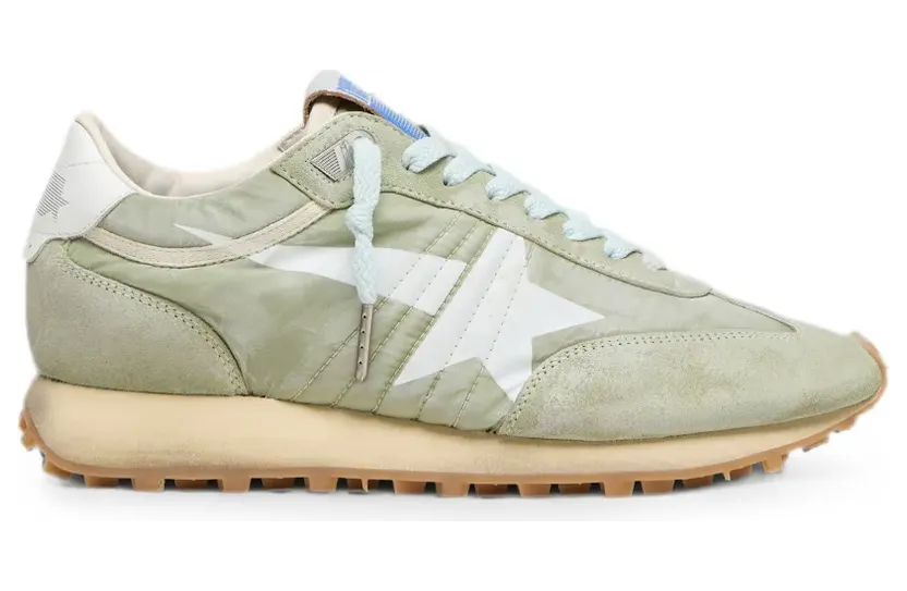 Golden Goose Marathon Sneakers aus salbeigrünem Nylon mit weißem Stern (GWF00683F008446)