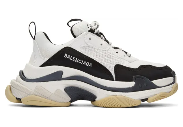 Balenciaga Black and White Triple S Sneakers (536737-W09OM)