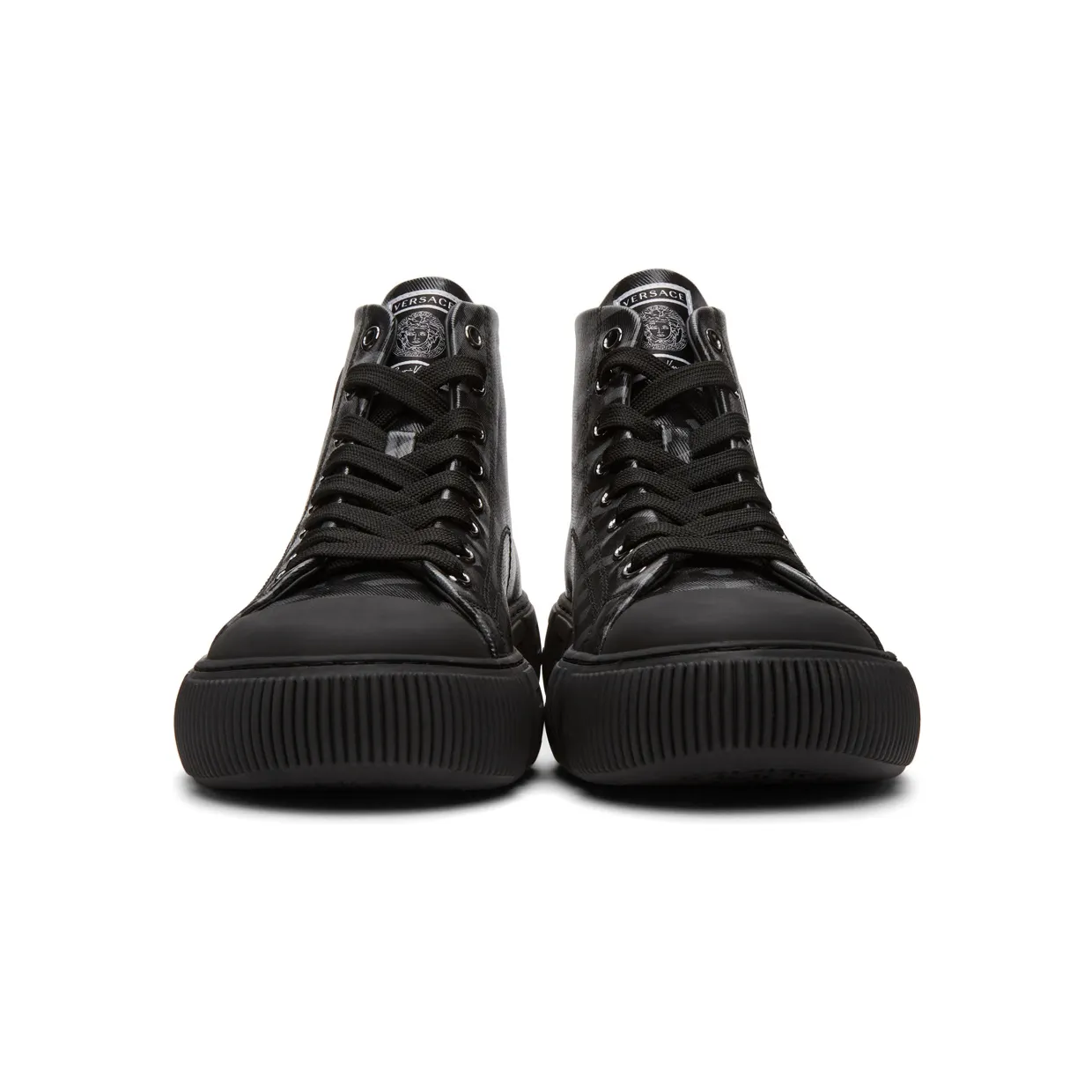 Versace Black & Grey ‘La Greca’ High-Top Sneakers (DSU8403 1A01726) (2)