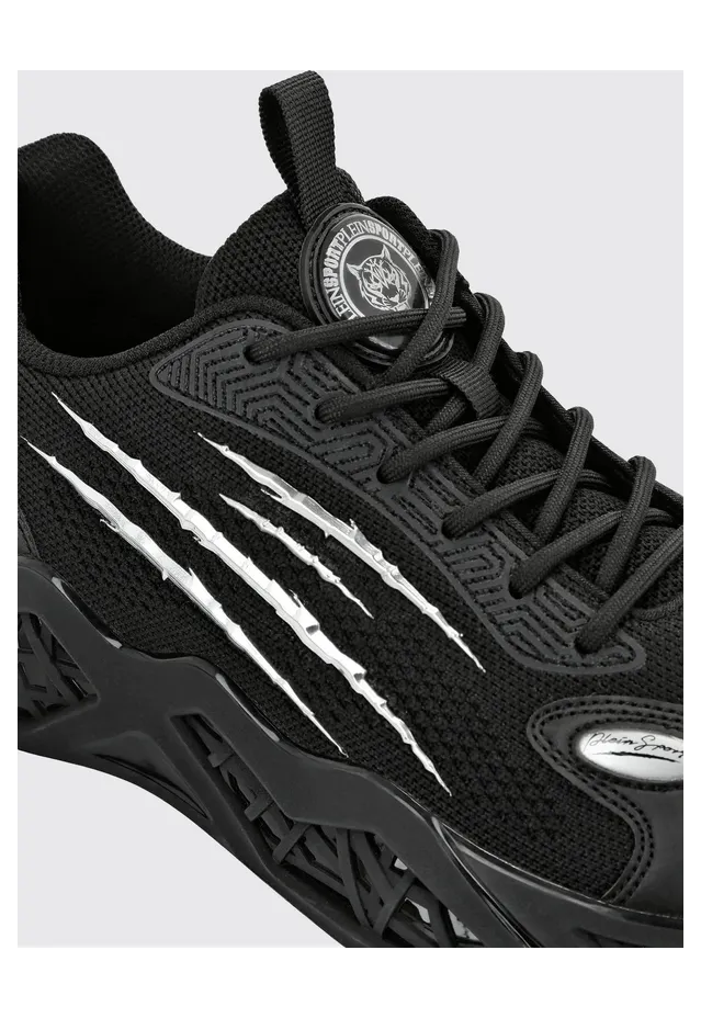Plein Sport Lace-Up Low-Top Sneakers in Technical Mesh with Rear Logo Black (FABSUSC0338STE003N02) (3)