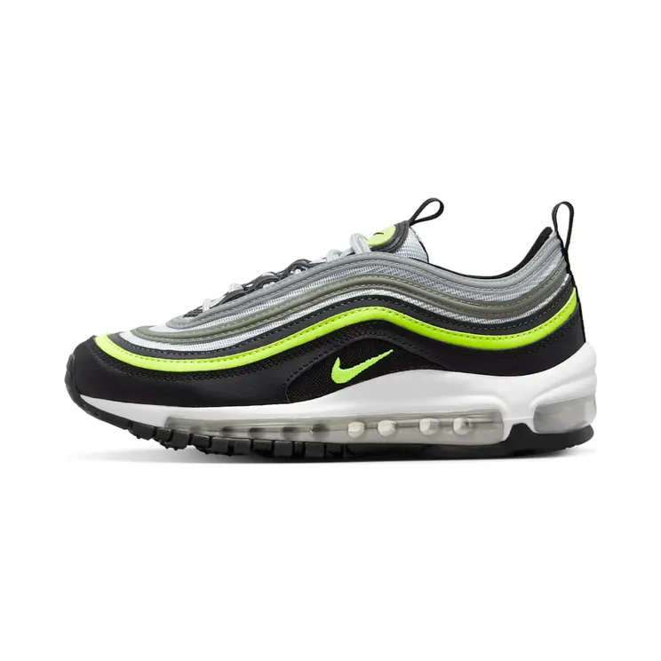 Grade School Nike AIR MAX 97 BLACK NEON “Pure Platinum / Black / White / Volt” (921522-030)