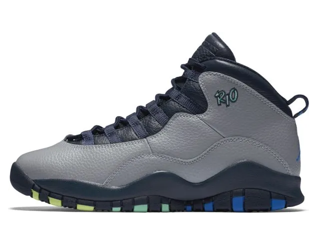 Air Jordan 10 Retro’Rio’ BG Wolf Grey/Photo Blue-Obsidian-Green Glow (310806-019)