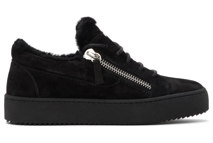 Giuseppe Zanotti Black Shearling Zip Sneakers (RS10054 7831)