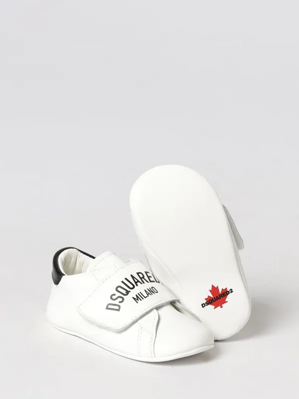 Dsquared2 Kid’s Low-Top Lambskin Leather Sneakers with Velcro Strap White (8260101)