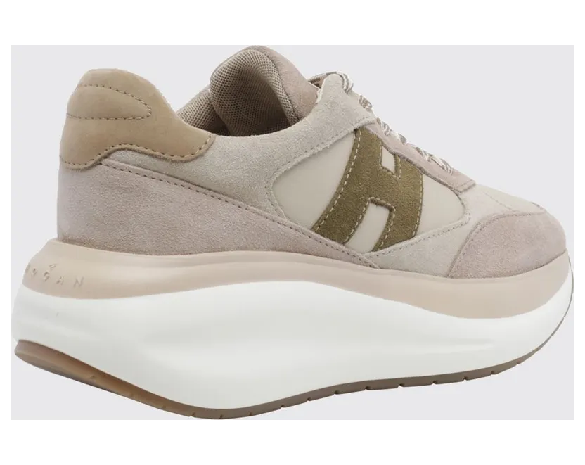 Hogan Maxi I Active Leather and Suede Sneakers with Chunky Sole Beige (HXW7140GA40QDC0R1R) (2)