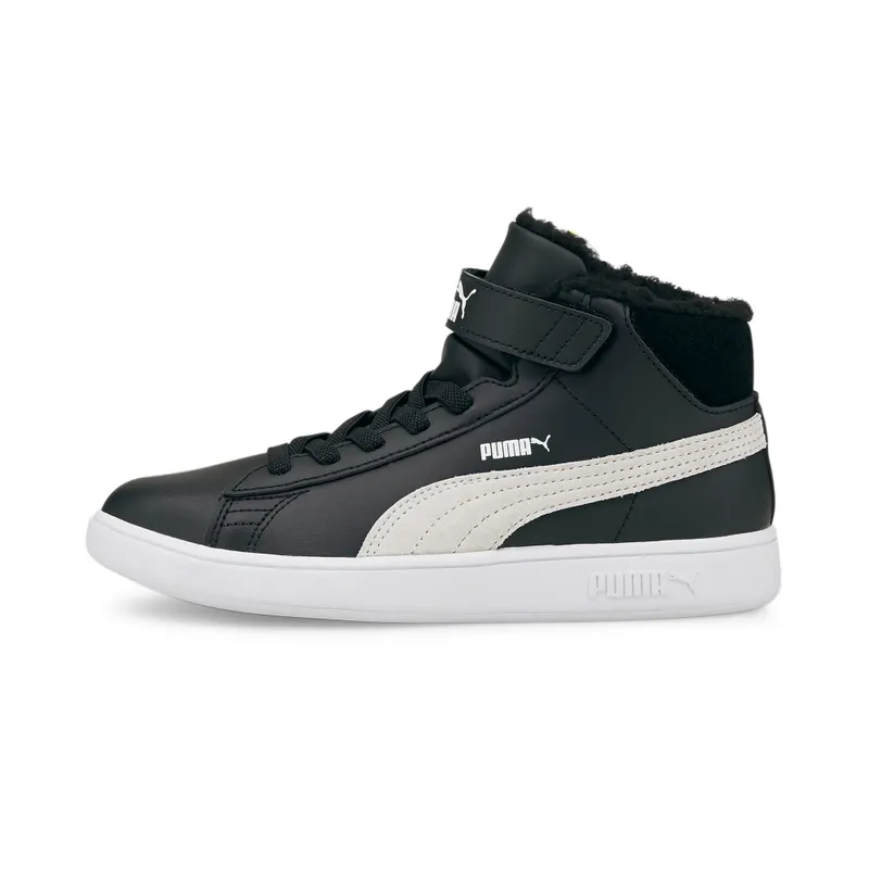 PUMA Smash V2 Mid Fur V Kids’ White/Black (366896-02)
