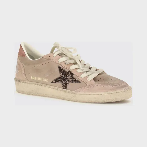 Golden goose Ball Star Suede Trainers with Glitter Logo Pink (GWF00117F00869425819)