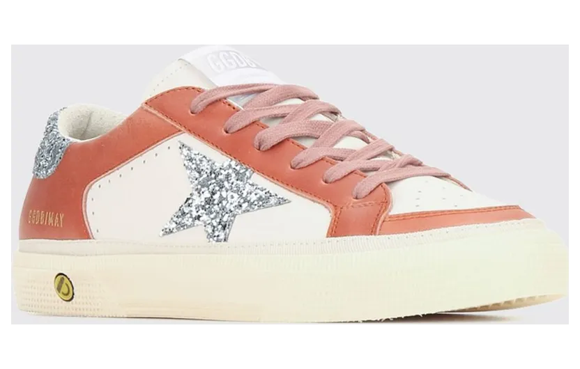 Golden goose May Leather and Technical Fabric Sneakers with Glitter Logo White (GTF00495F00864682710)