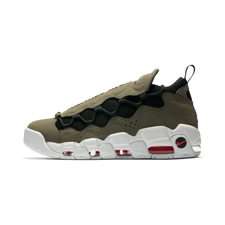 Nike Air More Money “Medium Olive / Habanero Red / Summit White / Black” (AJ2998-200)