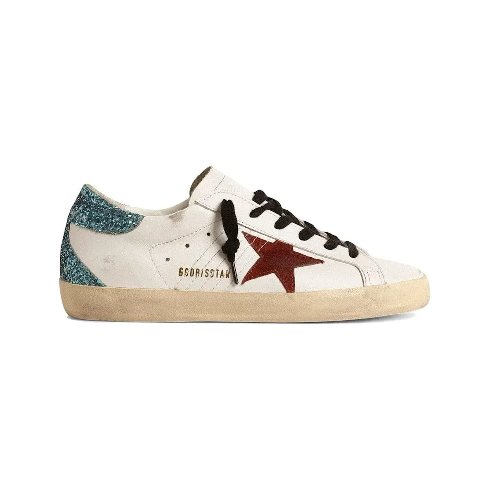 Golden Goose Super-Star White Burgundy Light Blue Glitter Heel (GWF00102.F004677.82320)