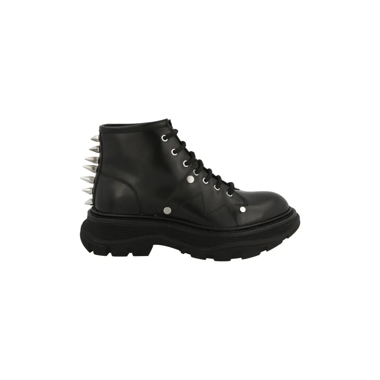 Alexander McQueen Tread Slick Lace Up Boots Black Silver (685692WHZ851081)