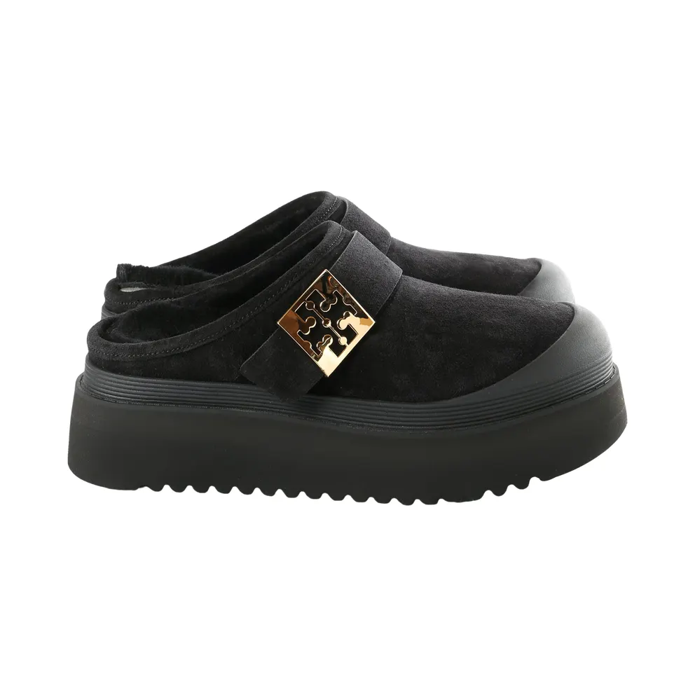 Tory Burch Mellow Shearling Platform Mule “PERFECT BLACK/GOLD” (175366-006)