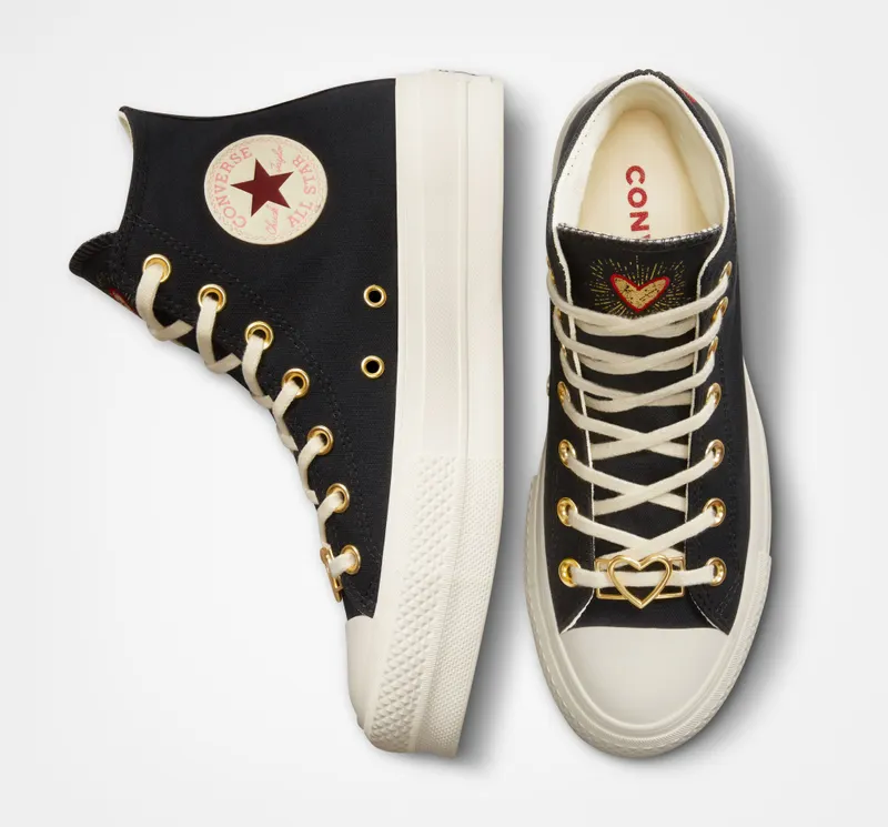 Converse Chuck Taylor All Star Lift Platform Hearts Black/egret/back Alley Brick