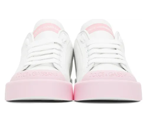 Dolce and Gabbana White and Pink Portofino Sneakers (CK1802 AW113) (2)