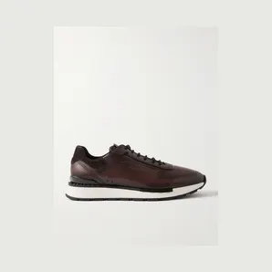 Berluti Fast Track Suede-Trimmed Full-Grain Venezia Softy Leather Sneakers Brown (S6377-001)