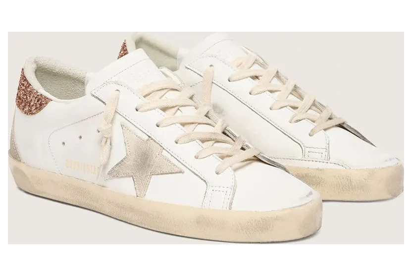 Golden Goose Super-Star With A Suede Star And Peach-Pink Glitter Heel Tab (GWF00102.F004489.11471) (2)