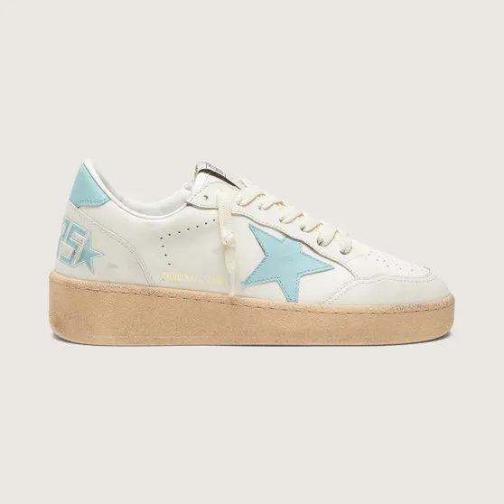 Golden Goose Women’S Ball Star In White Leather With Light Blue Star (GWF00804.F008501.10422)