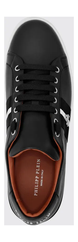 Philipp plein Skull Low-Top Leather Sneakers with Stripe Print Black (UACSUSC0506PLE010N02) (3)