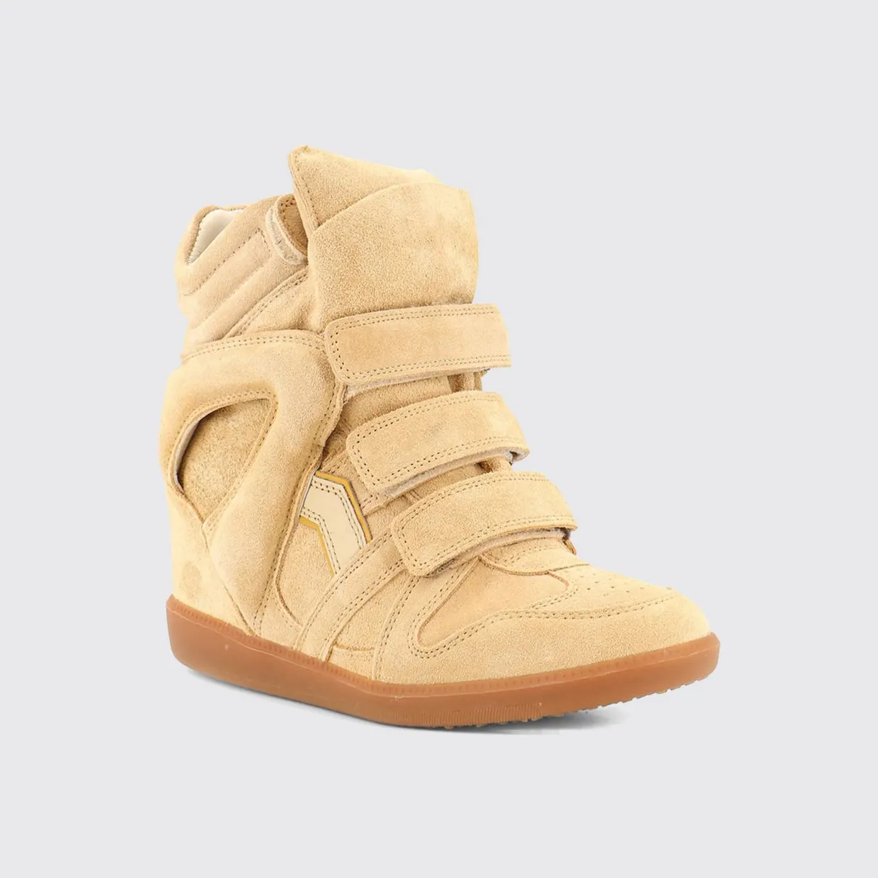 Isabel Marant Bekett High-Top Wedge Sneakers in Suede Calfskin Beige (BK0010FAC1E02SBEGW)