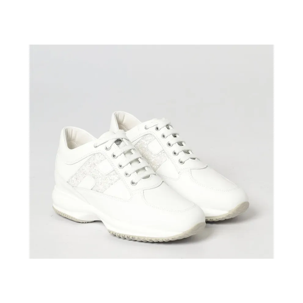 Hogan Interactive Leather Sneakers with Glitter Yellow Cream (HXW00N0S360UWP0CAS)
