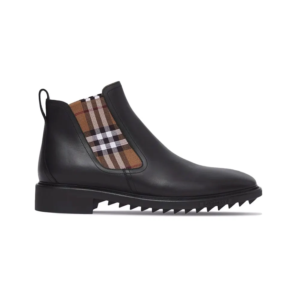 Burberry Check-panel Ankle Boots Black Brown (80452441)