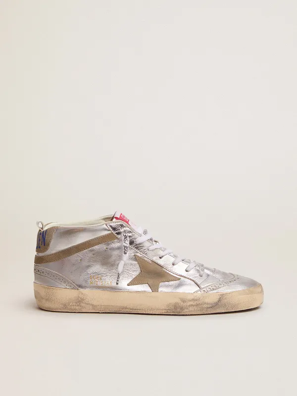 Golden Goose Mid Star In Silver Laminated Leather With Dove Gray Star (GWF00122.F002794.70216)