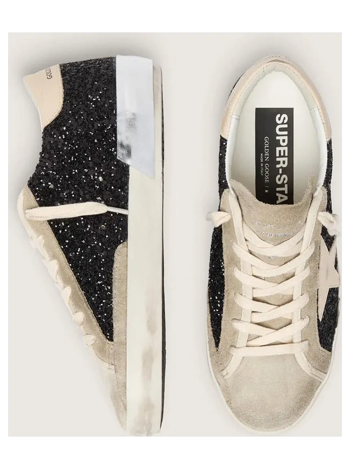Golden Goose Super-Star In Black Glitter With Cream Star And Suede Inserts (GWF00587.F004683.90401) (3)