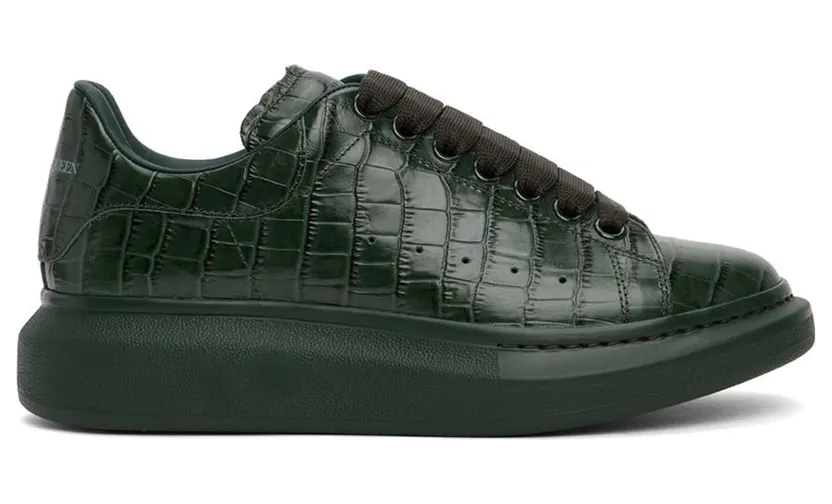 Alexander McQueen Green Croc Oversized Sneakers (553680WIAX1)