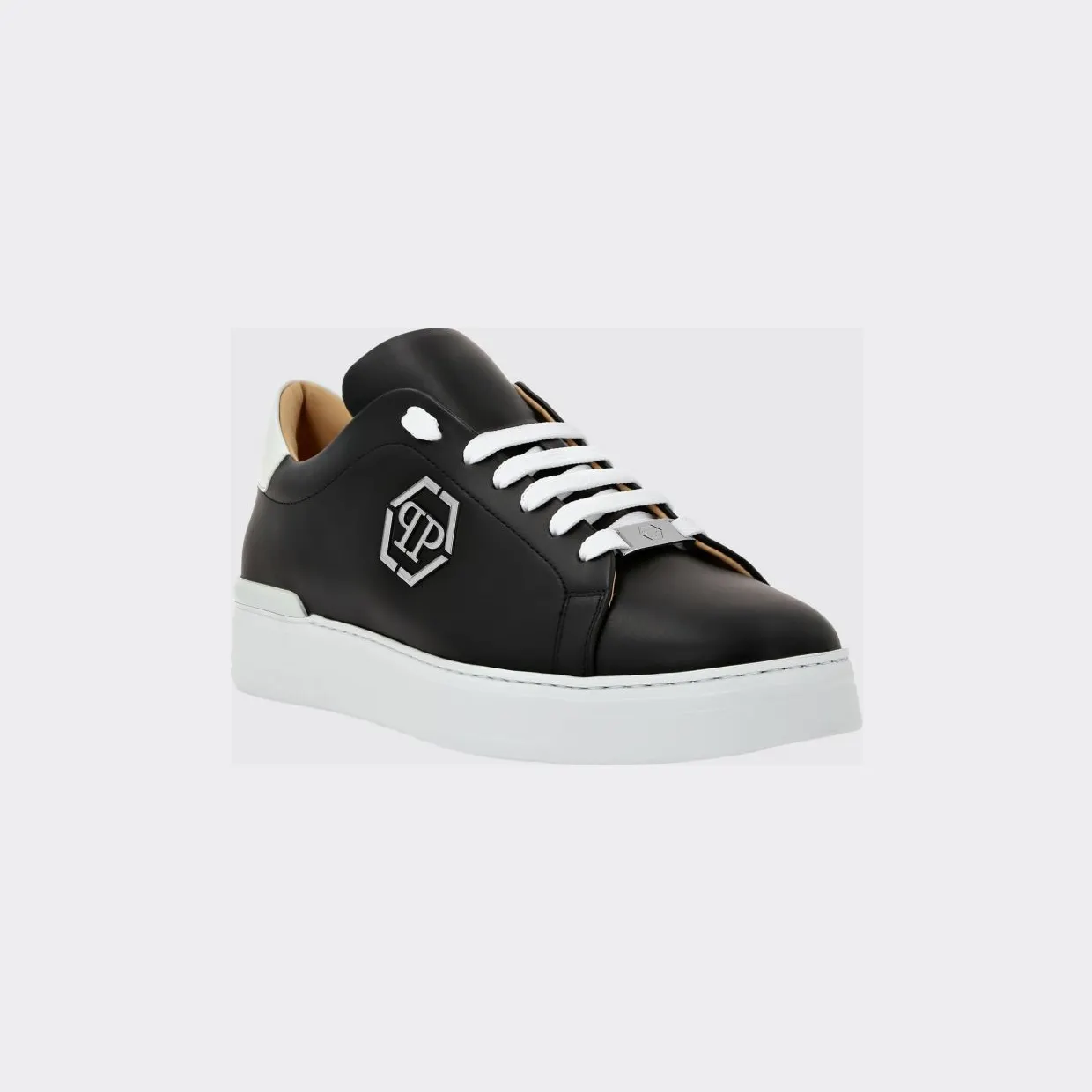 Philipp plein Low-Top Smooth Leather Sneakers with Hexagon Logo Patch Black (UACSUSC0507PLE010N02)