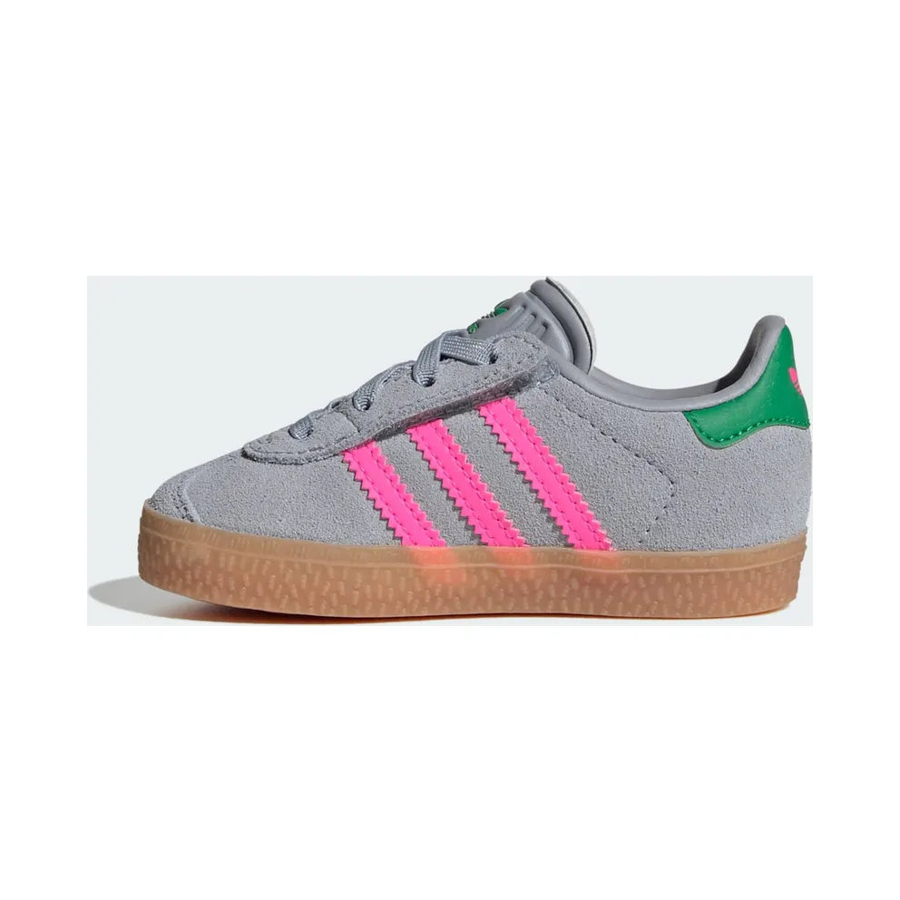 Adidas Gazelle Comfort Closure Elastic Laces Shoes Kids Halo Silver / Lucid Pink / Green (IH6477)