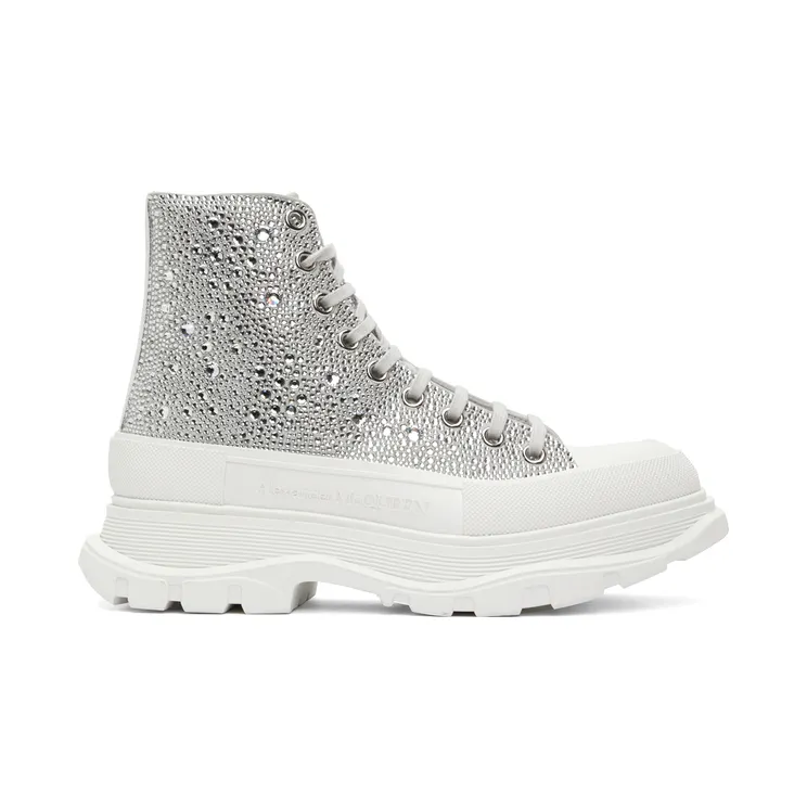 Alexander McQueen Silver Crystal-Cut Suede Sneakers (688538WHCEM)
