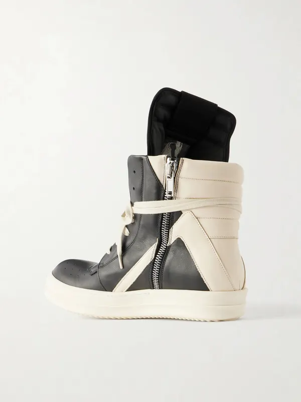 Rick Owens Geobasket Panelled Leather and Rubber Sneakers Black (RU02F4894) (4)