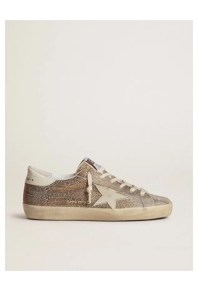 Golden Goose Super-Star In Beige Suede And Multicolored Crystals With Cream-Colored Leather Star And Heel Tab (GWF00101.F007255.80100)