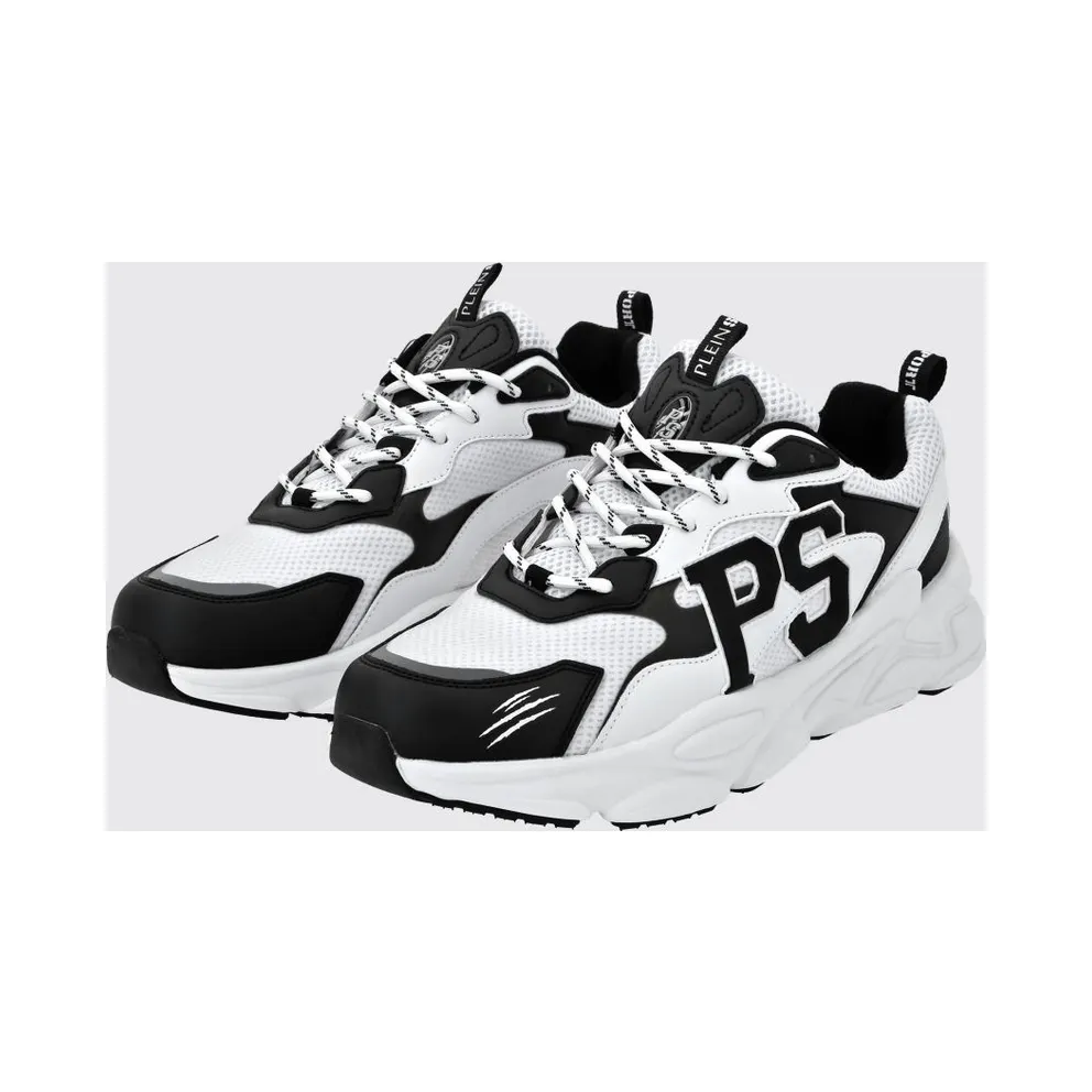 Plein Sport Low-Top in Leather and Mesh with Contrast Monogram White 2 (SADSUSC0611STE003N0127)