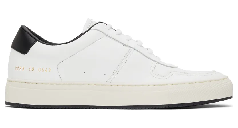 Common Projects White & Black BBall ’90 Low Sneakers (2299)