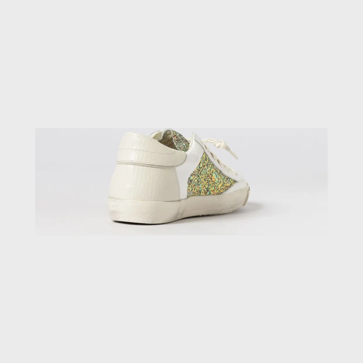Philippe Model Low-Top Sneakers in Calf Leather and Fabric with Glitter Inserts Gold (PRLDGA05) (2)