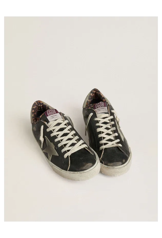 Golden Goose Super-Star In Black Leather With Gray Suede Star And Heel Tab (GMF01003.F007854.90508) (2)