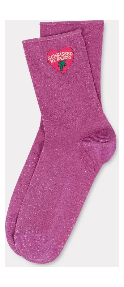 Kenzo Chaussettes ‘Kenzo Stamp’ En Coton Et Lurex Homme Rose Clair – Taille 36-38 (FE58SU310KSC)