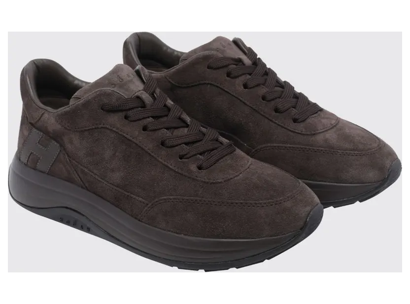 Hogan Hi-Light Suede Calfskin Leather Sneakers with Tone-on-Tone H Logo Brown (HXM7190GH50VGGS808)