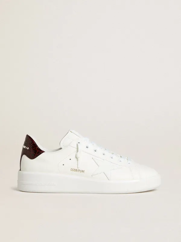 Golden Goose Men’S Purestar With White Leather Star And Burgundy Croc-Print Leather Heel Tab (GMF00197.F007377.12200)